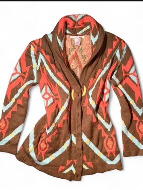 Elison Southwestern Aztec Shawl Collar Cardigan Sweater Medium
